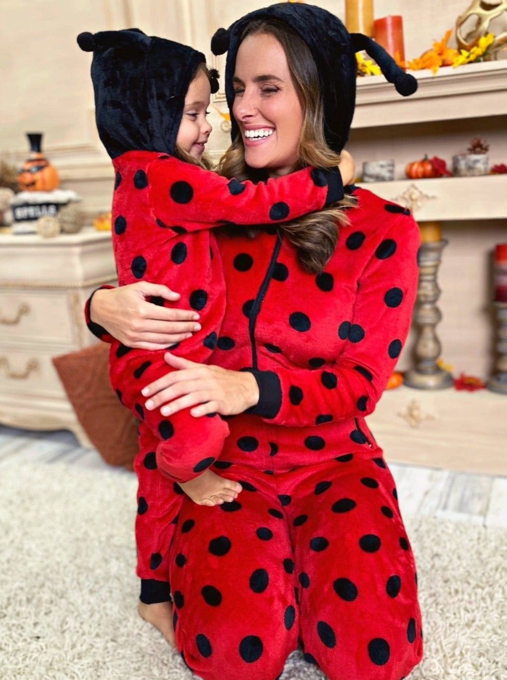 Mommy & Me | Halloween Ladybug Hoodie Onesie Pajamas | Mia Belle Girls