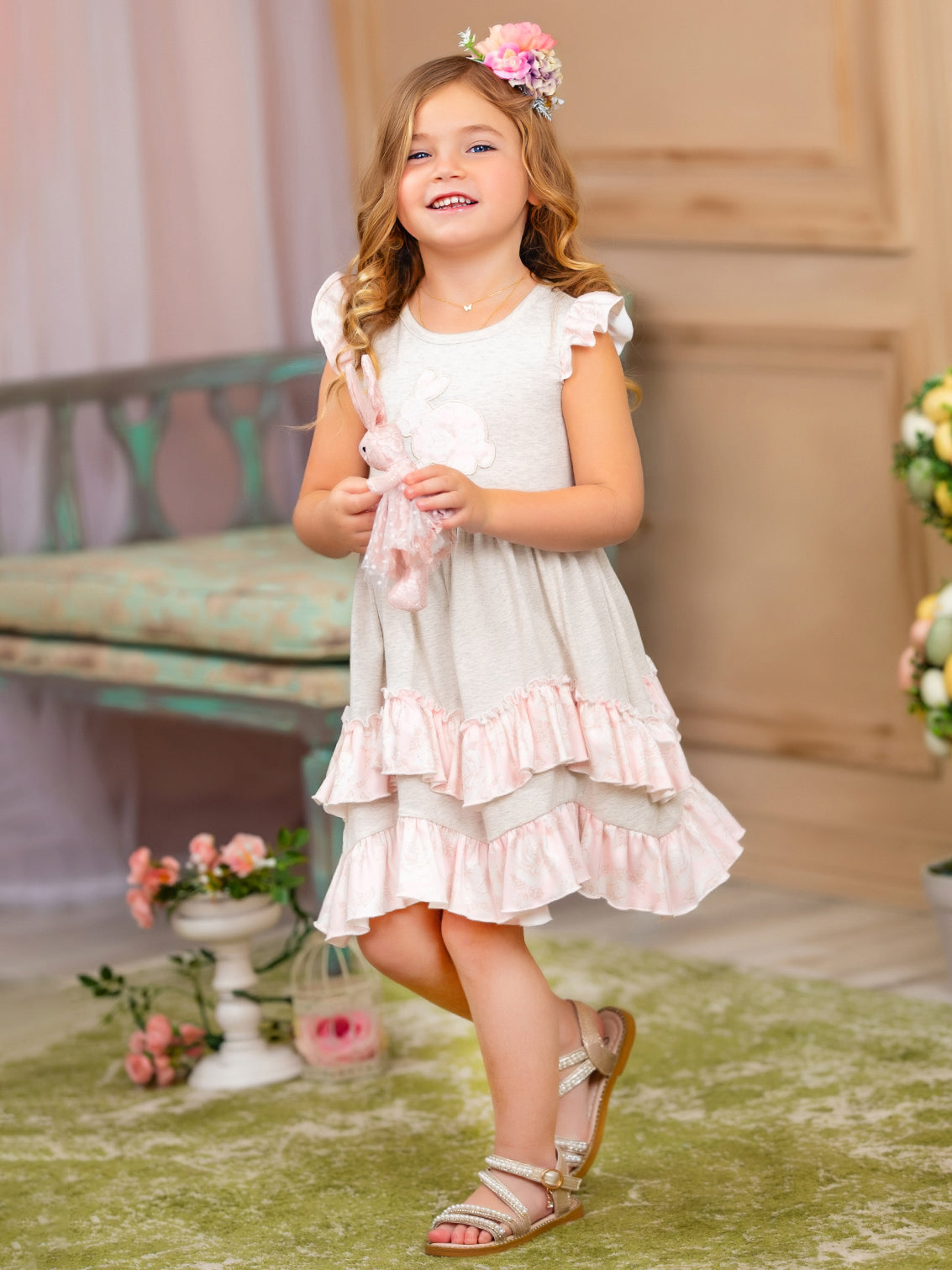 Leap Into Spring Flutter Sleeve Layered Ruffle Dress - Mia Belle Girls