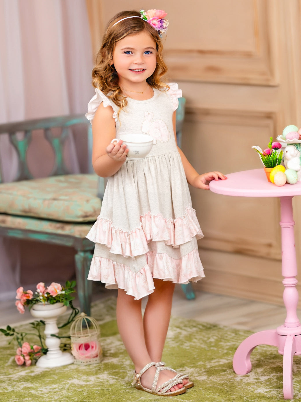 Leap Into Spring Flutter Sleeve Layered Ruffle Dress - Mia Belle Girls