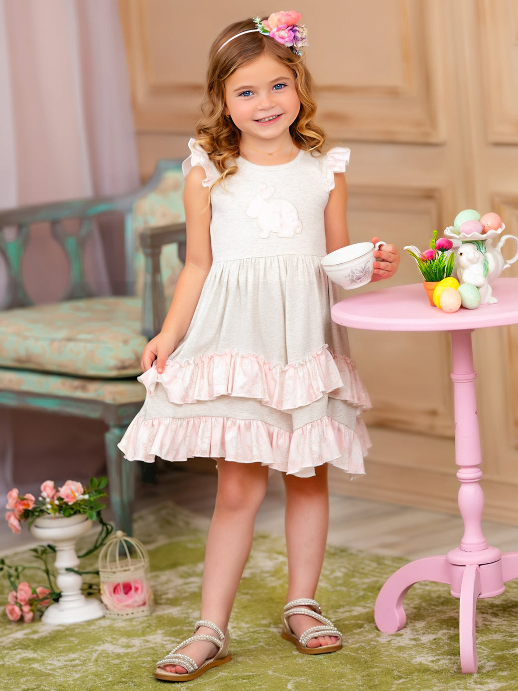 Leap Into Spring Flutter Sleeve Layered Ruffle Dress - Mia Belle Girls