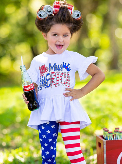 girls Set features a hi-low "Little Miss America" printed tunic with Americana leggings