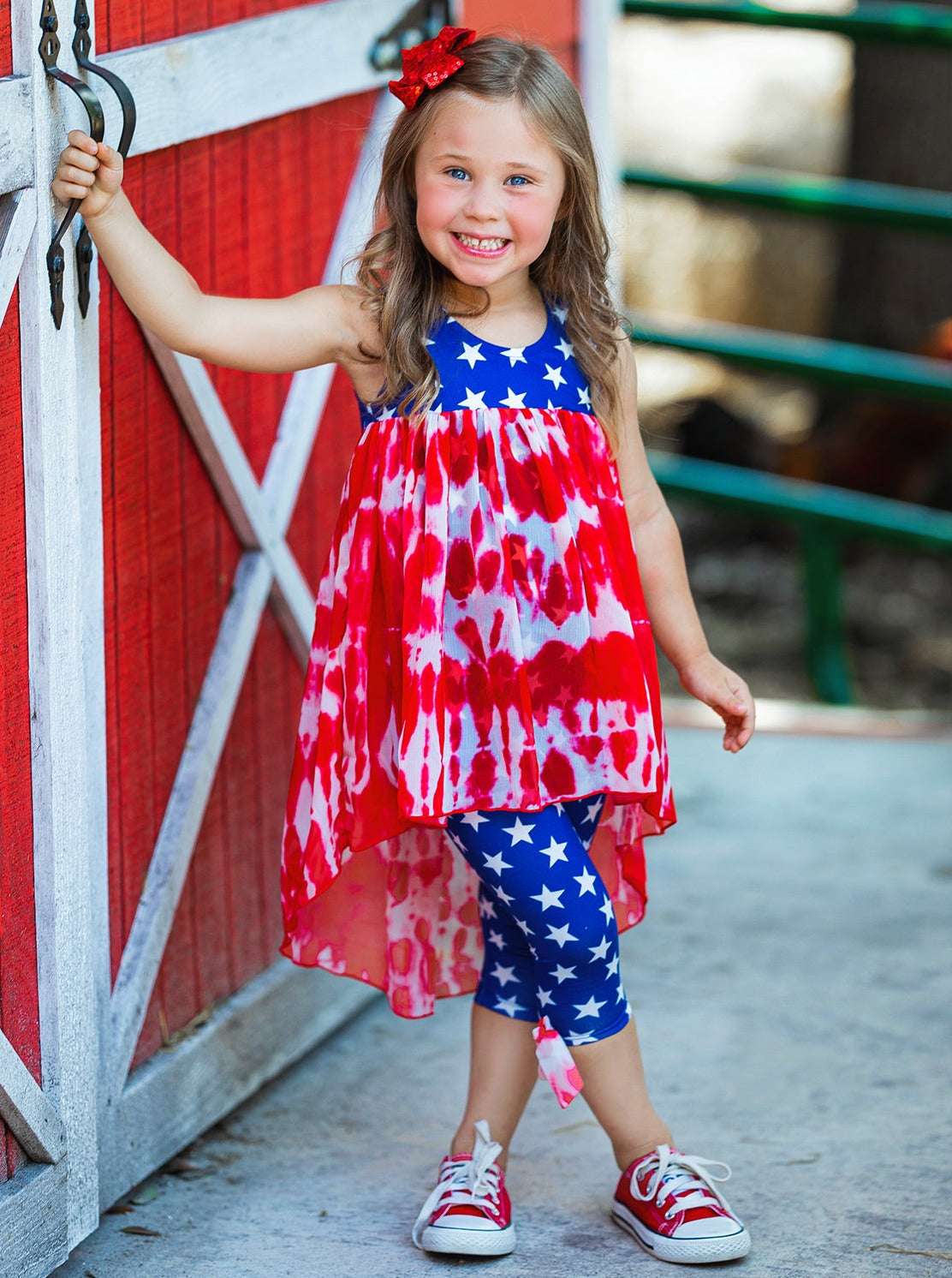 Girls 4th of July Outfits | USA Tie Dye Hi-Lo Tunic & Legging Set