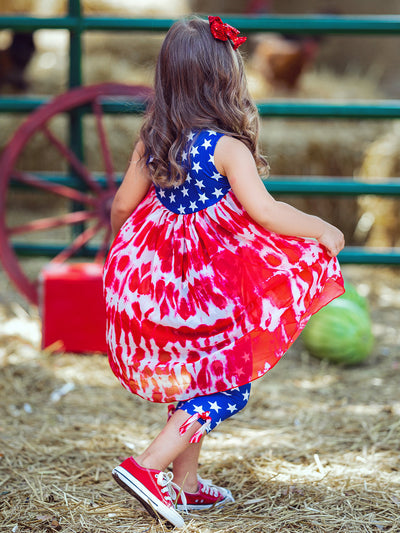 Girls 4th of July Outfits | USA Tie Dye Hi-Lo Tunic & Legging Set