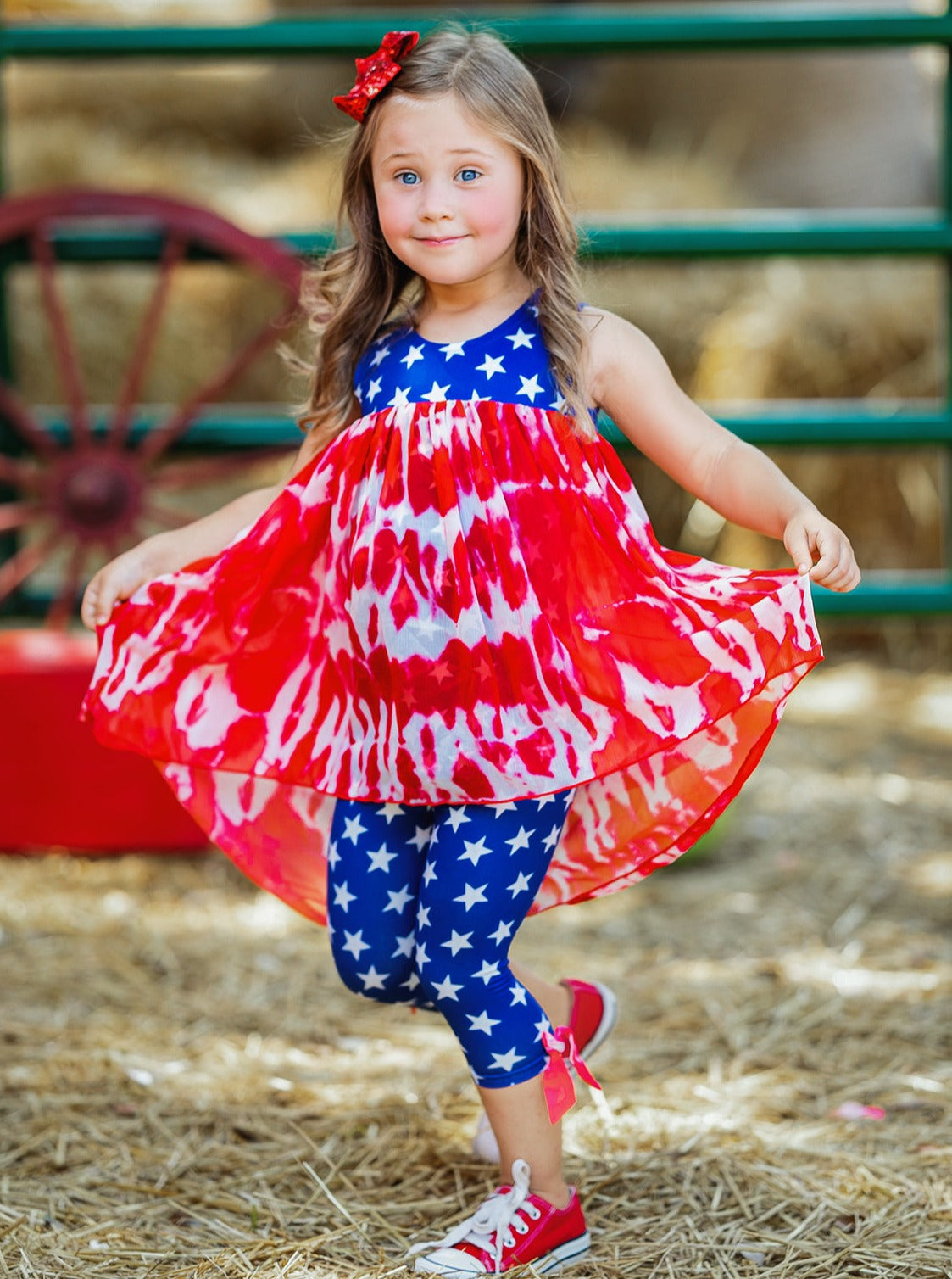 Girls 4th of July Outfits | USA Tie Dye Hi-Lo Tunic & Legging Set