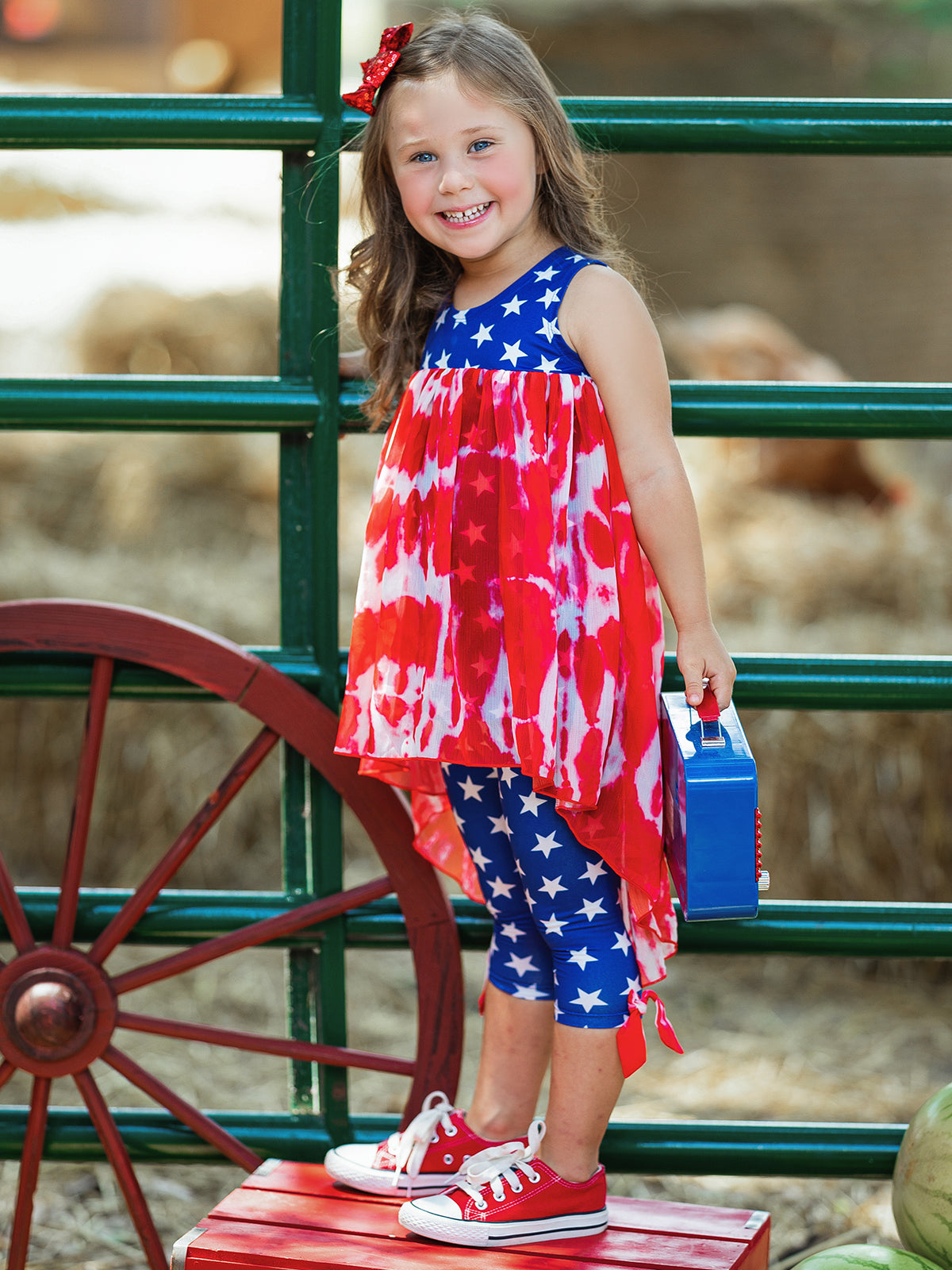 Girls 4th of July Outfits | USA Tie Dye Hi-Lo Tunic & Legging Set