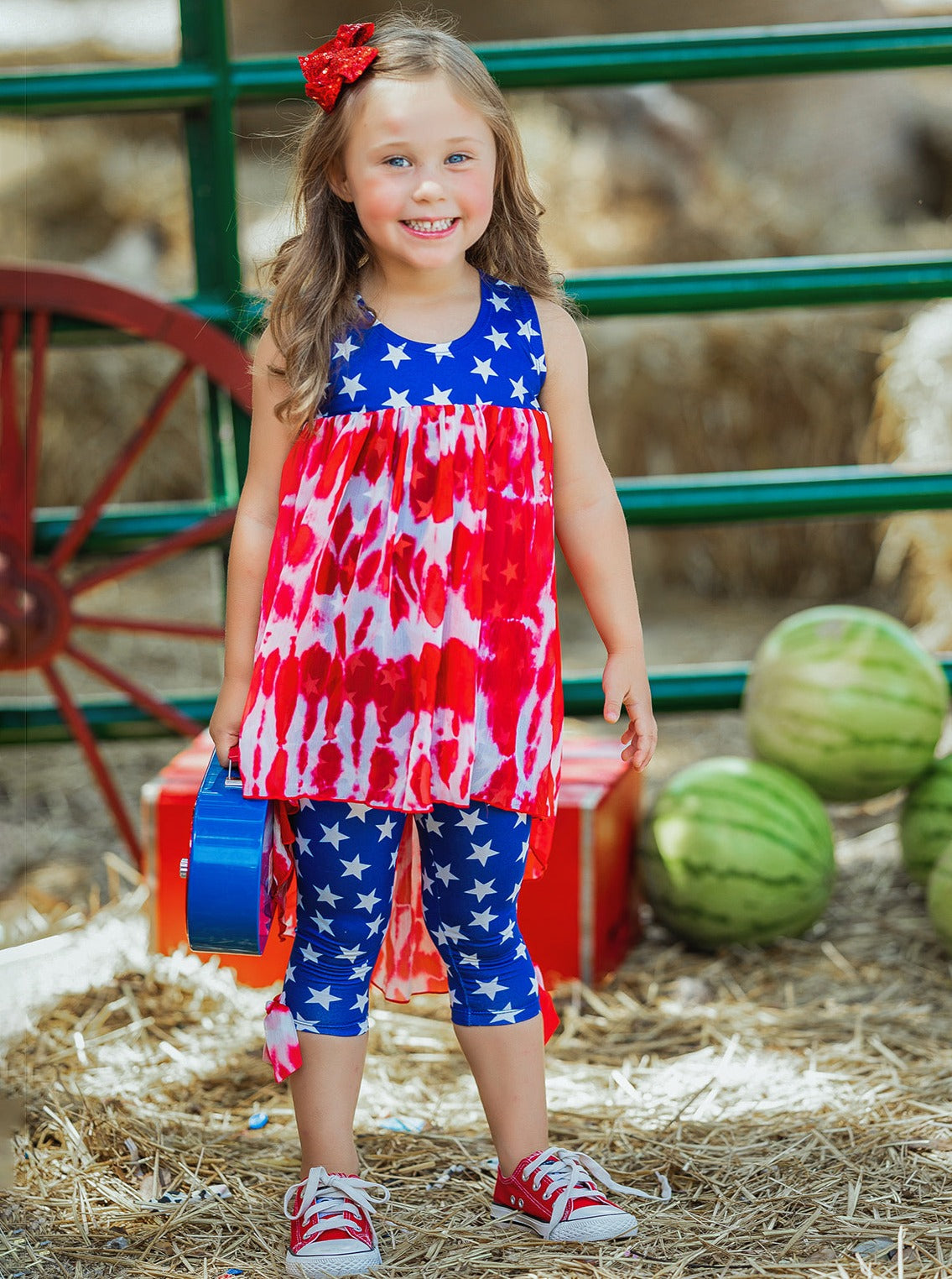 Girls 4th of July Outfits | USA Tie Dye Hi-Lo Tunic & Legging Set