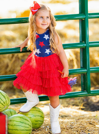 Girls 4th Of July Dresses | Sleeveless Tiered Sparkle Tutu Dress