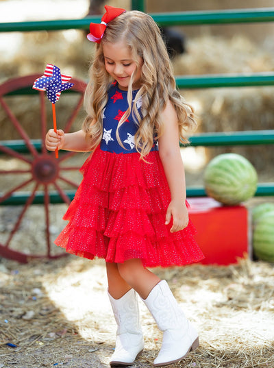 Girls 4th Of July Dresses | Sleeveless Tiered Sparkle Tutu Dress