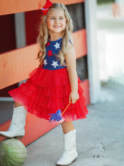 Girls 4th Of July Dresses | Sleeveless Tiered Sparkle Tutu Dress