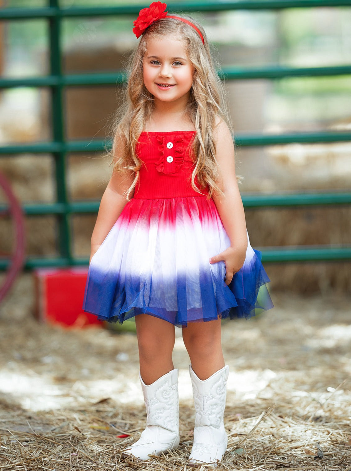 Girls 4th of July Casual Dress | Sleeveless Ribbed USA Tulle Dress