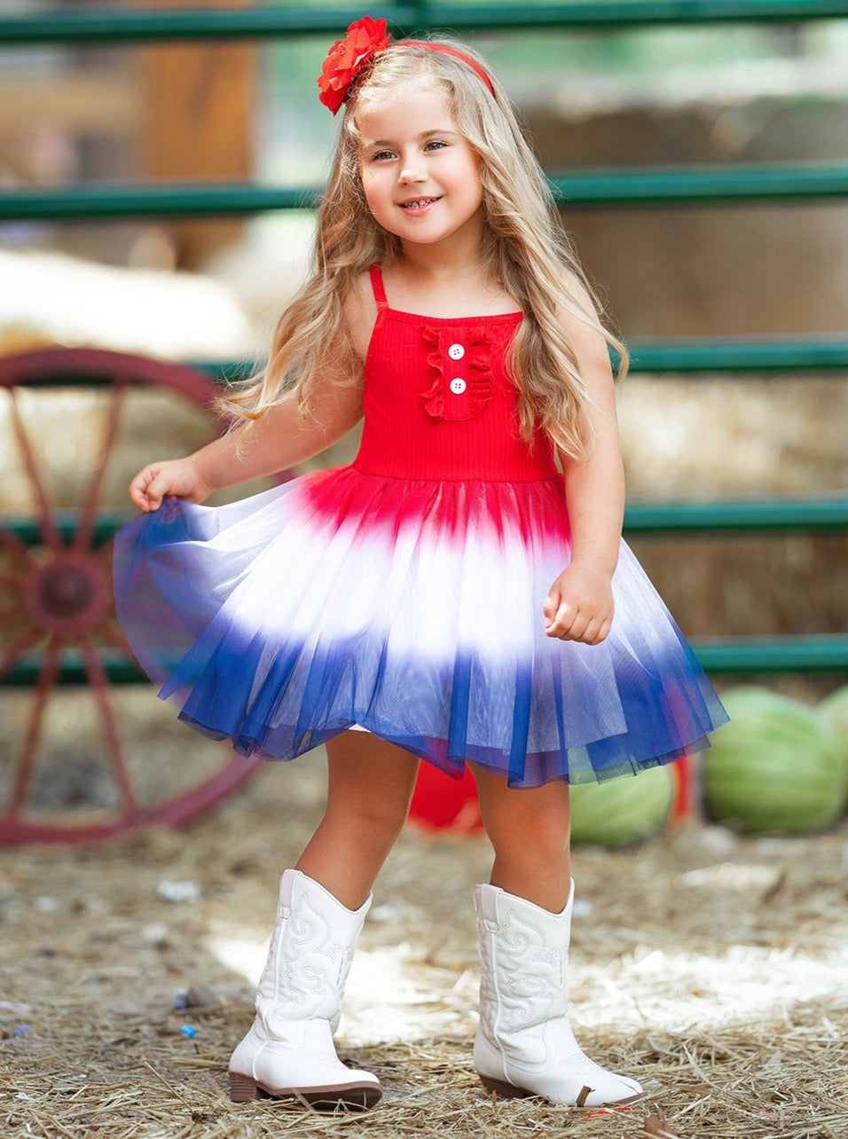 Girls 4th of July Casual Dress | Sleeveless Ribbed USA Tulle Dress