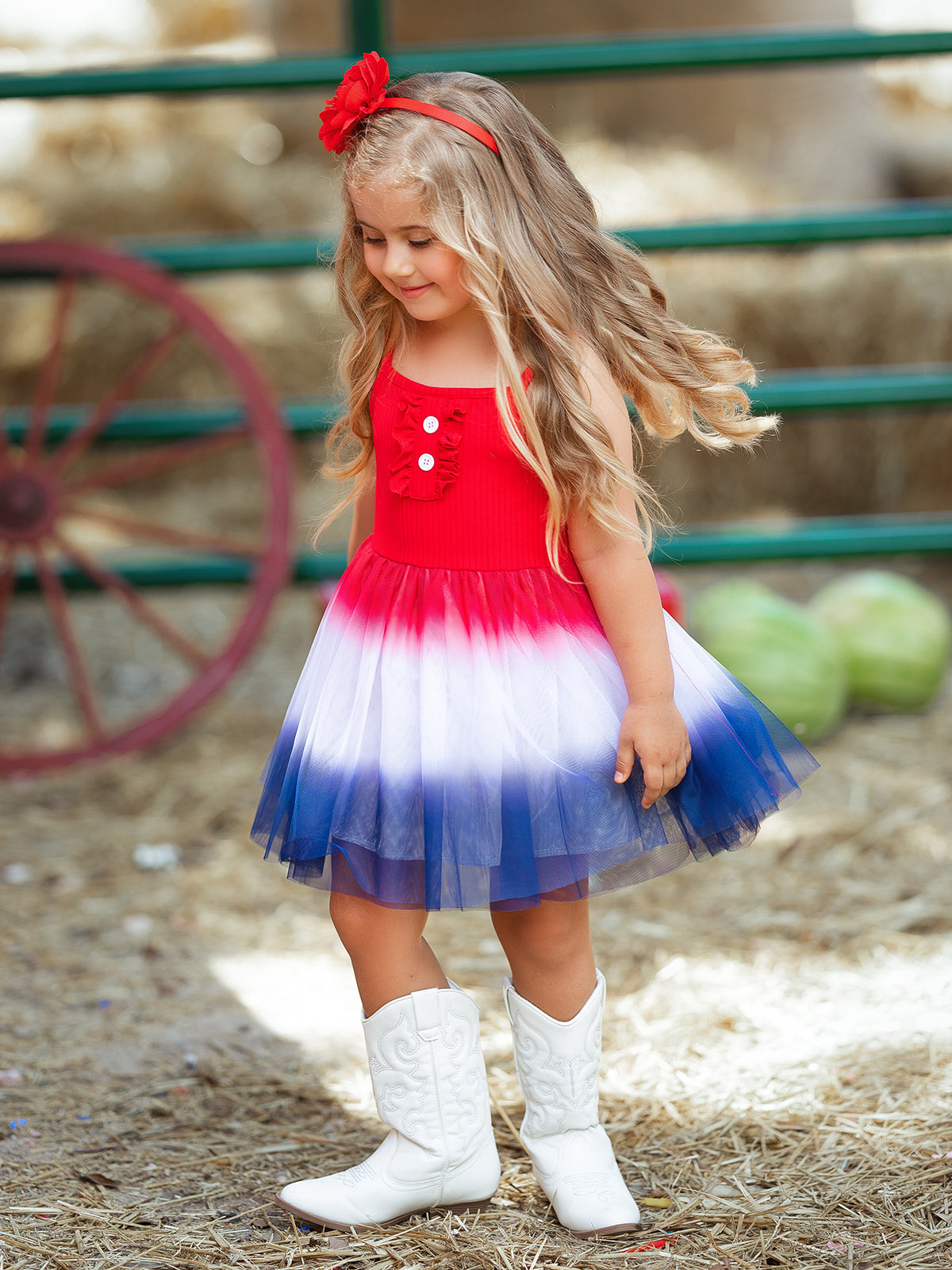 Girls 4th of July Casual Dress | Sleeveless Ribbed USA Tulle Dress
