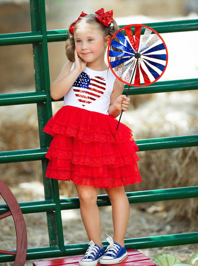 I Heart U.S.A. Lace Tiered Tutu Dress - Mia Belle Girls