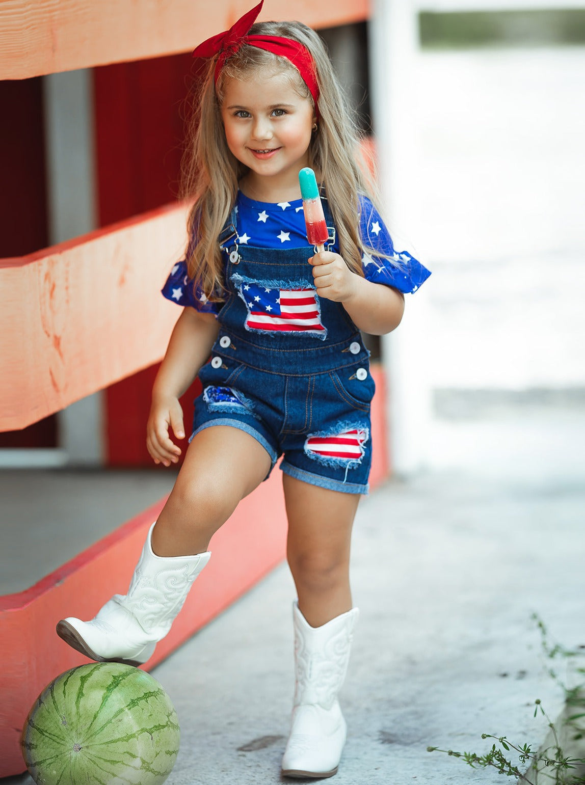 Girls 4th of July Outfits | Sequin Overall Set - Mia Belle Girls
