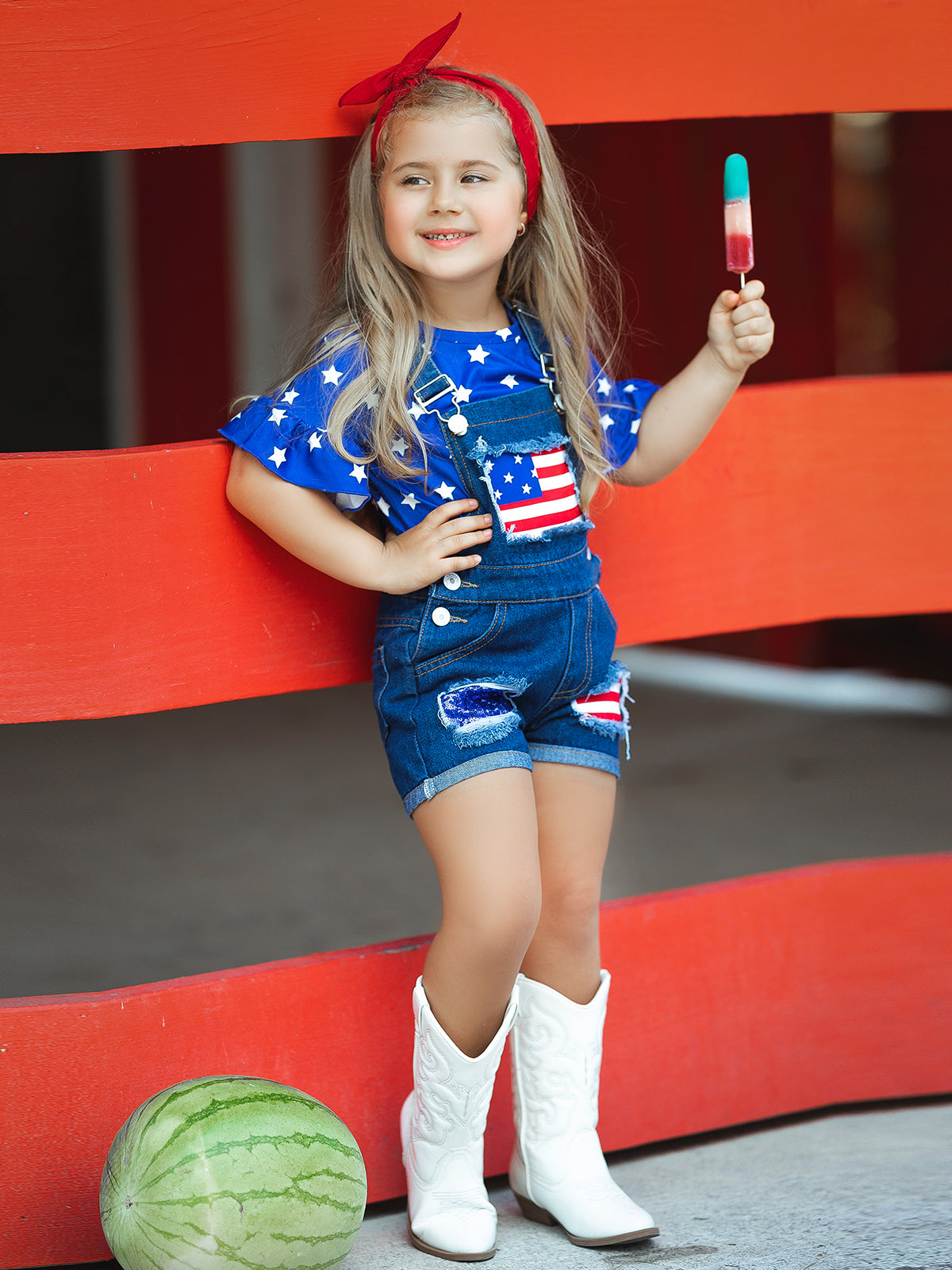 Girls 4th of July Outfits | Sequin Overall Set - Mia Belle Girls