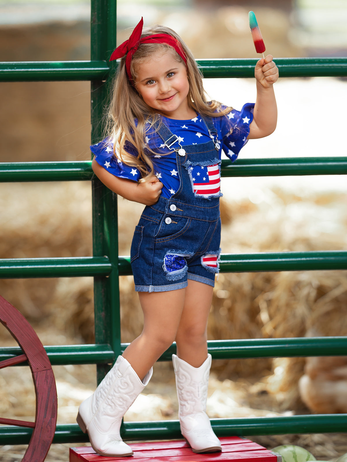 Girls 4th of July Outfits | Sequin Overall Set - Mia Belle Girls