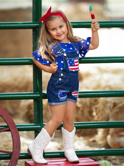 Girls 4th of July Outfits | Sequin Overall Set - Mia Belle Girls