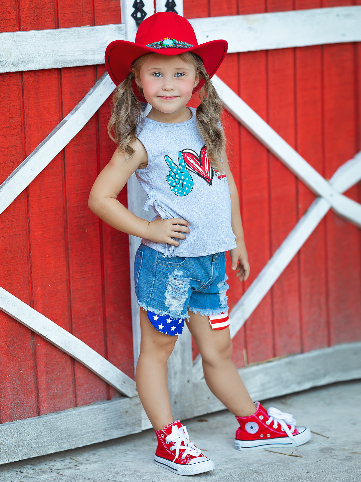 Girls 4th of July Outfits | US Pride Fringed Top & Denim Shorts Set