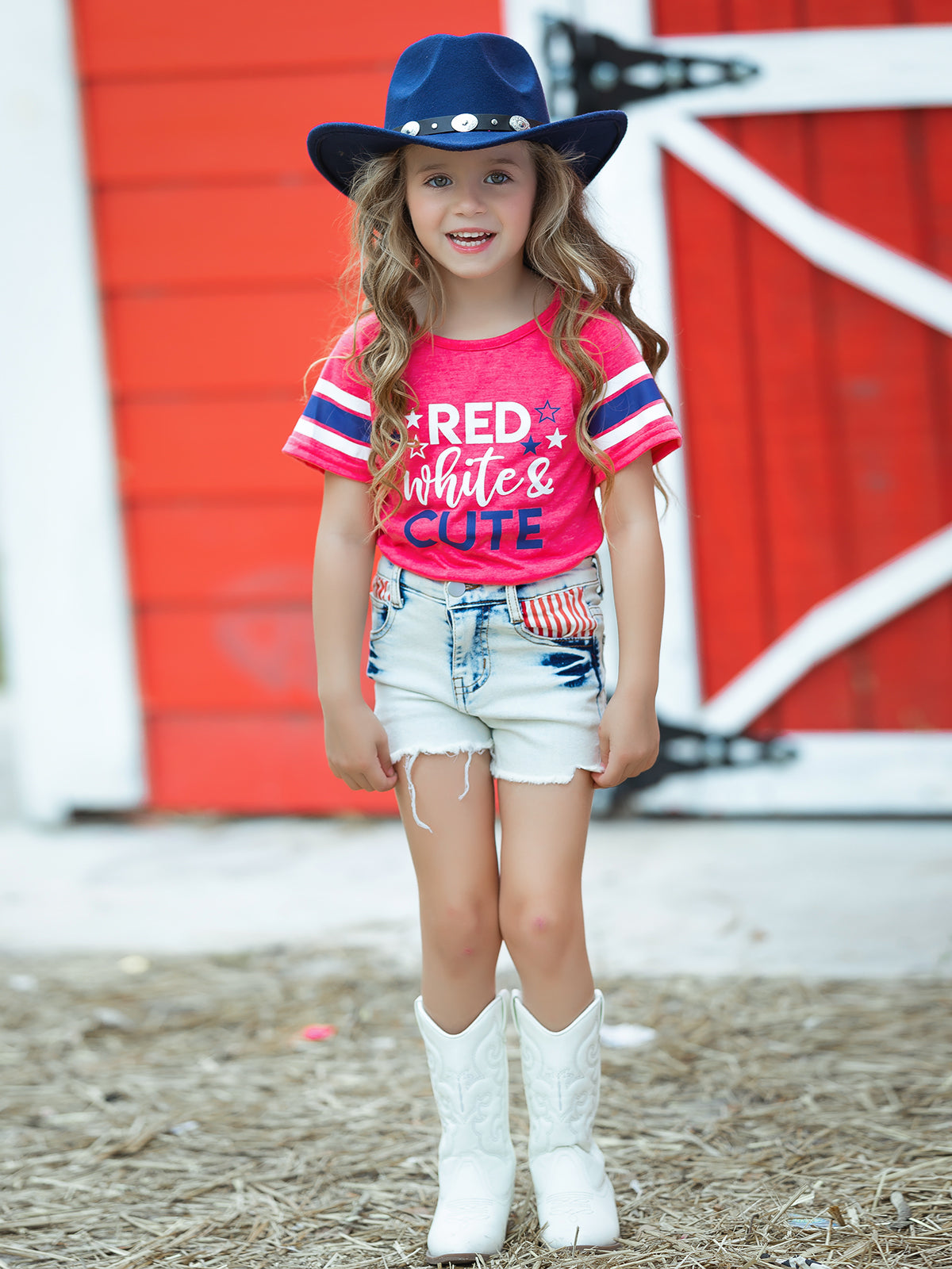 Girls 4th of July Clothes | Red, White, & Cute Top & Denim Shorts Set