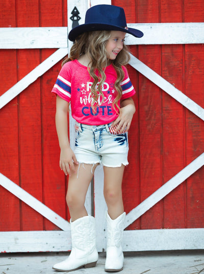 Girls 4th of July Clothes | Red, White, & Cute Top & Denim Shorts Set