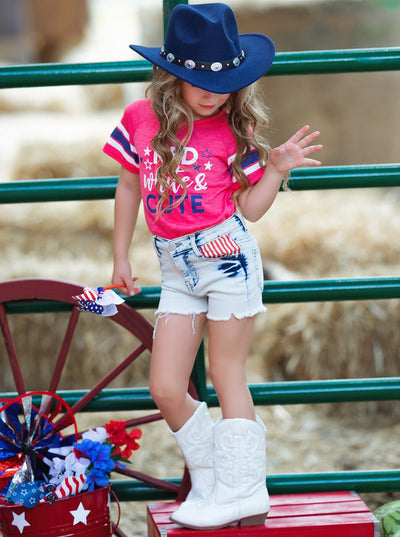 Girls 4th of July Clothes | Red, White, & Cute Top & Denim Shorts Set