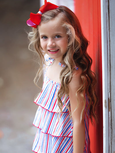 Girls 4th of July Sets | Tiered Halter Top & Frayed Denim Shorts Set