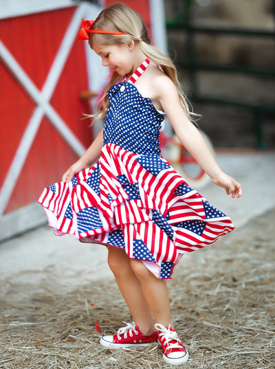 Girls 4th of July Dresses | US Flag Smocked Top Handkerchief Dress