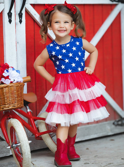 Girls 4th Of July Dresses | Sleeveless USA Flag Tiered Tutu Dress