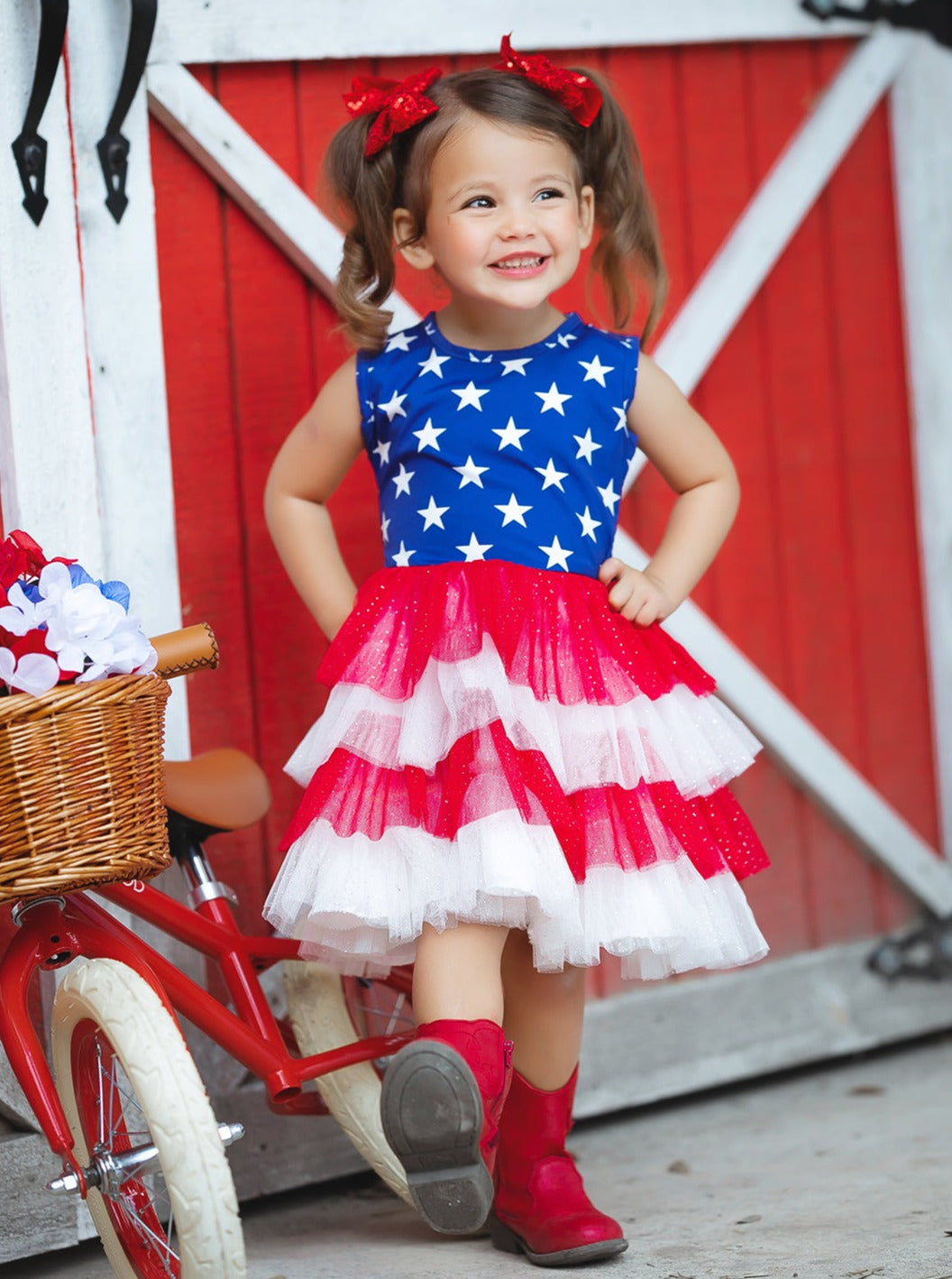 Girls 4th Of July Dresses | Sleeveless USA Flag Tiered Tutu Dress