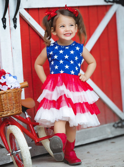 Girls 4th Of July Dresses | Sleeveless USA Flag Tiered Tutu Dress