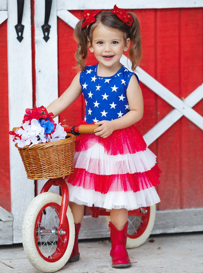 Girls 4th Of July Dresses | Sleeveless USA Flag Tiered Tutu Dress