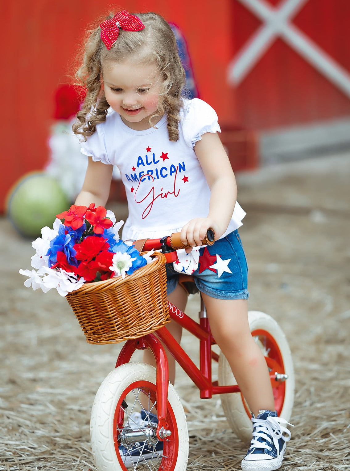 Girls 4th of July Outfit | All American Girl Top & Sashed Denim Shorts
