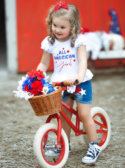 Girls 4th of July Outfit | All American Girl Top & Sashed Denim Shorts