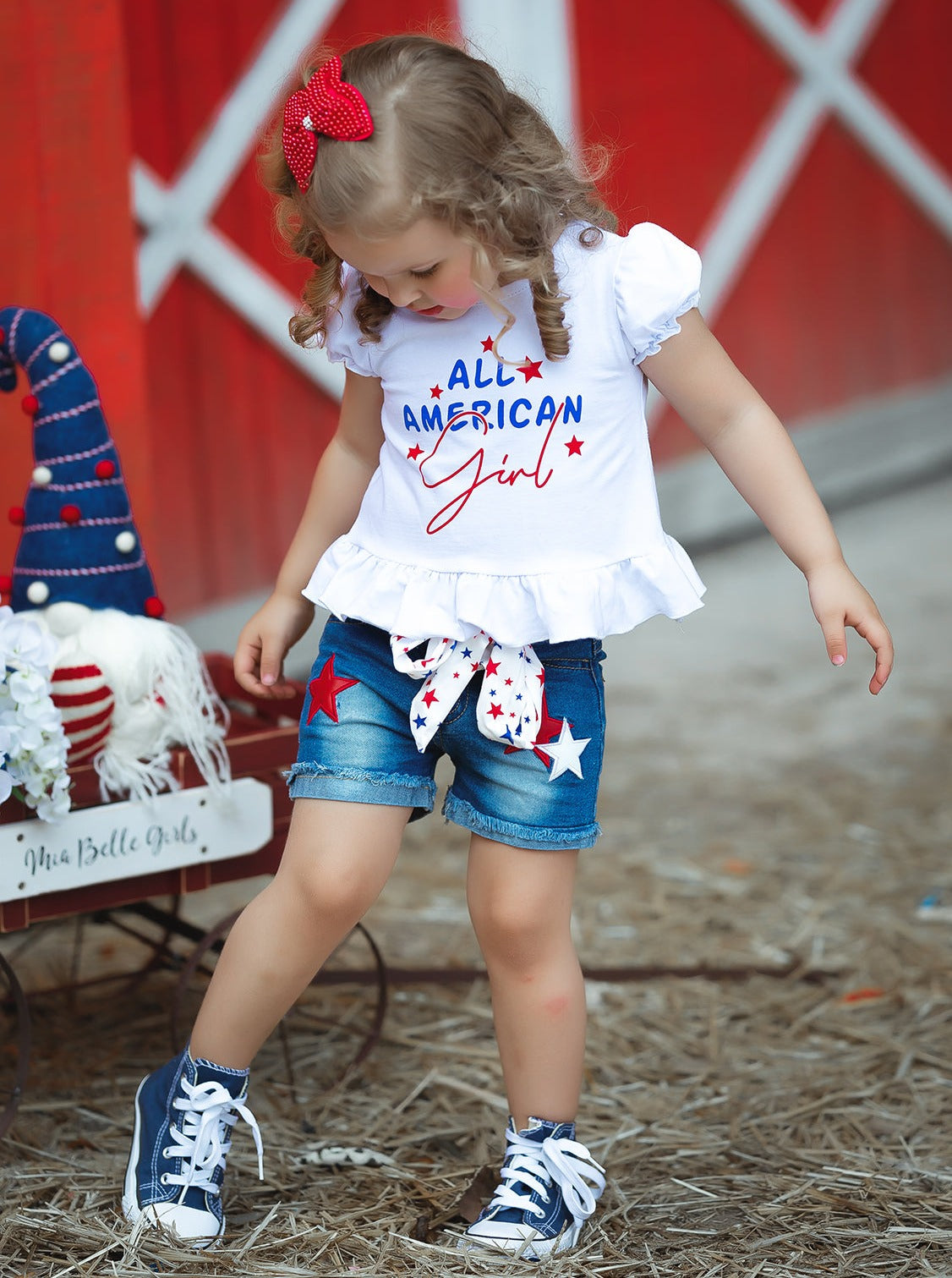 Girls 4th of July Outfit | All American Girl Top & Sashed Denim Shorts