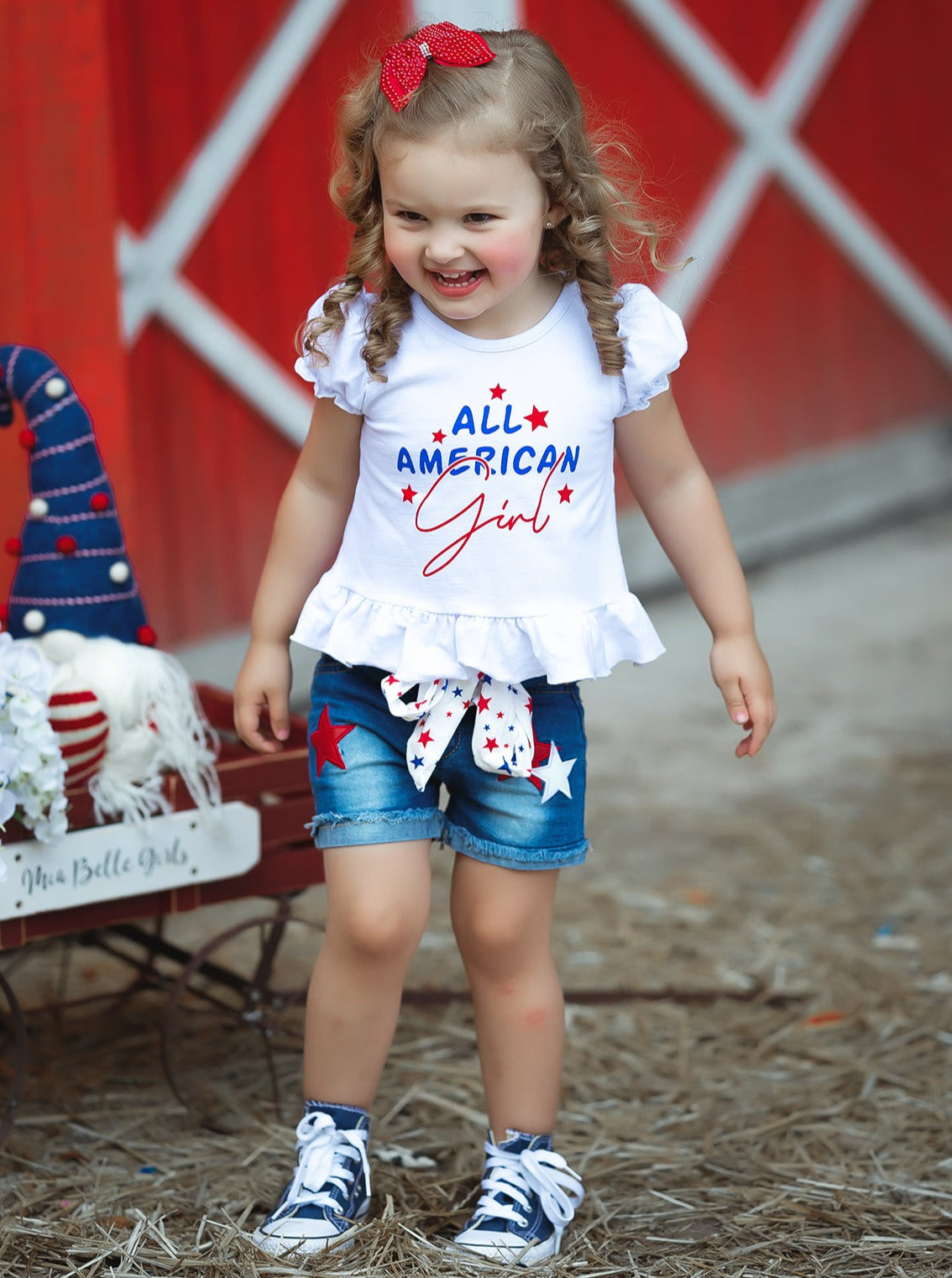 Girls 4th of July Outfit | All American Girl Top & Sashed Denim Shorts