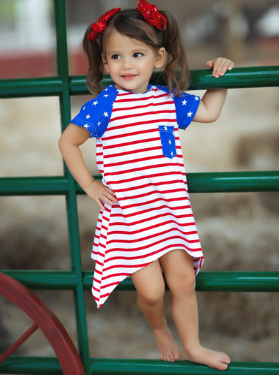 Girls 4th of July Americana Shark Tooth Side Dress - Mia Belle Girls