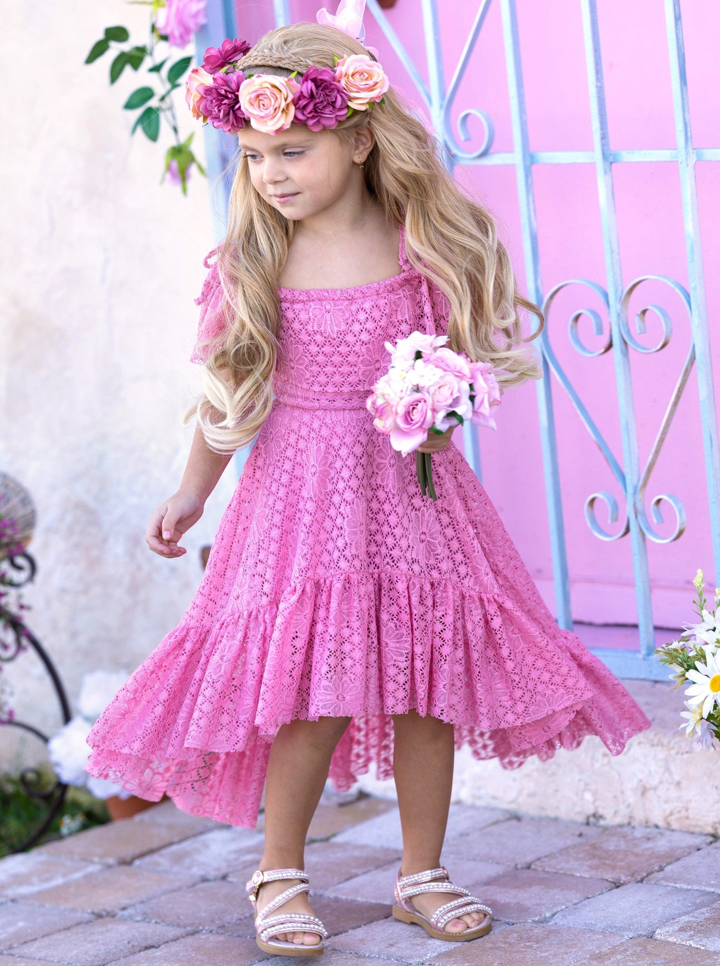 Pretty Like A Peony Cold Shoulder Maxi Sundress - Mia Belle Girls