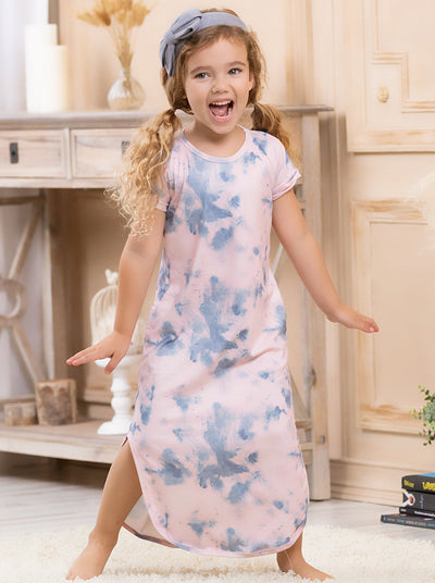 Mother-daughter pink tie-dye maxi dress with convenient and stylish pockets