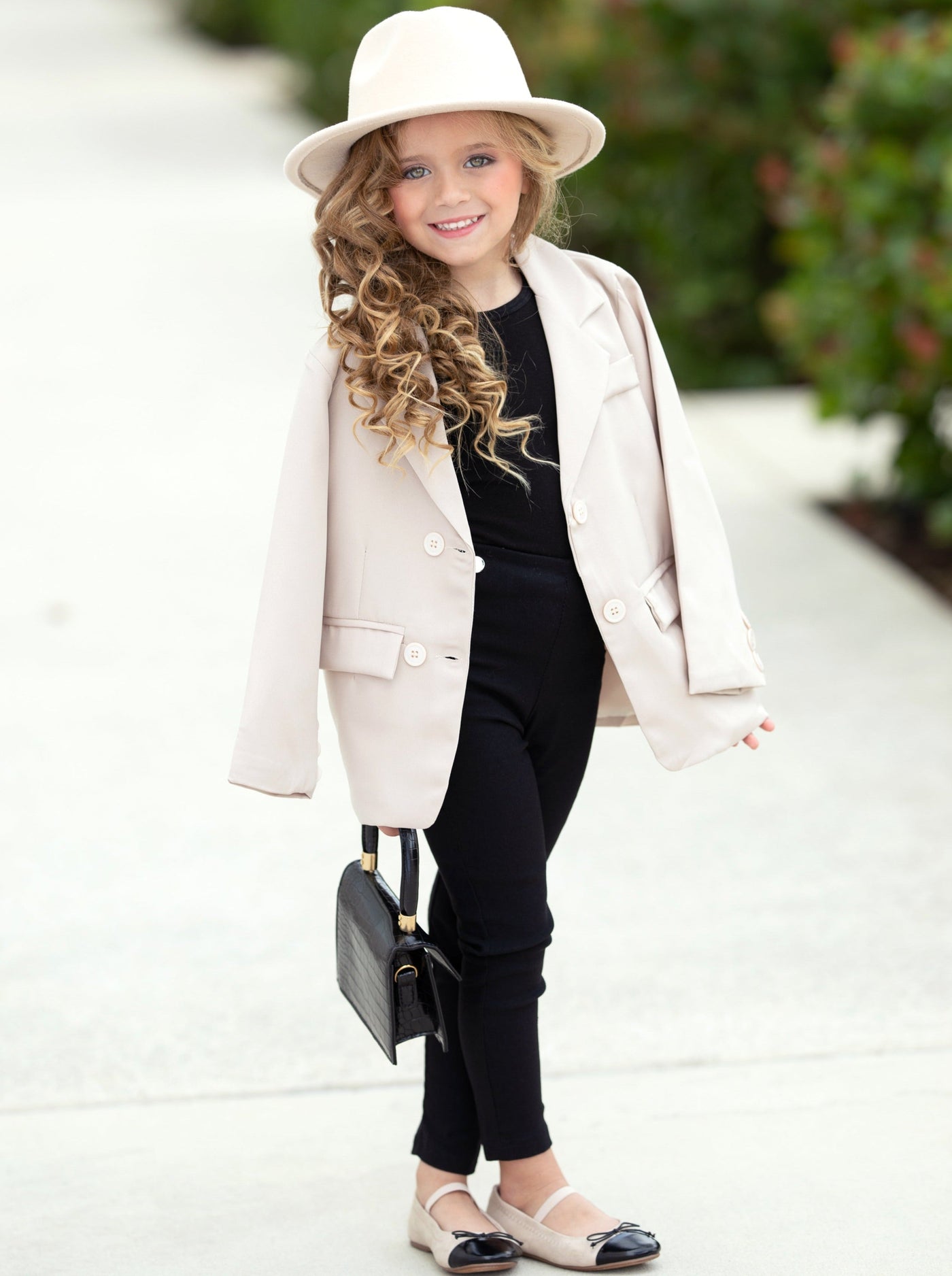 Toddler Clothing Sale | Little Girls Double-Button Beige Blazer Jacket