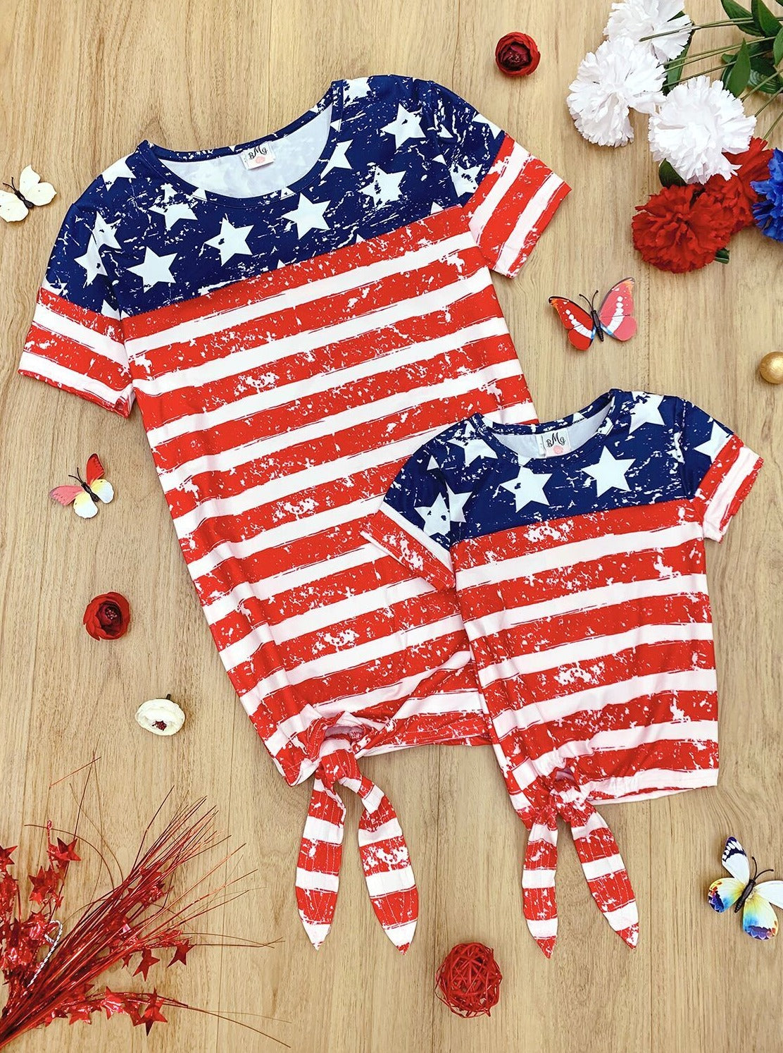 Mommy & Me | Matching Tops | 4th of July American Flag Knot Hem Top
