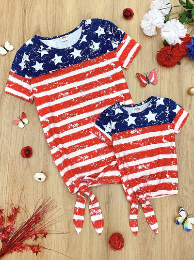 Mommy & Me | Matching Tops | 4th of July American Flag Knot Hem Top