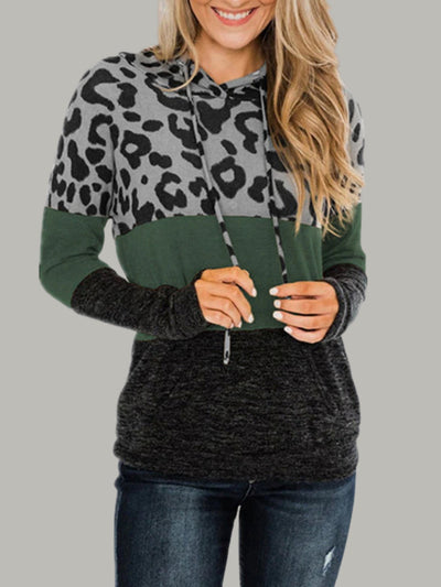 Women's Leopard Color Block Hooded Top