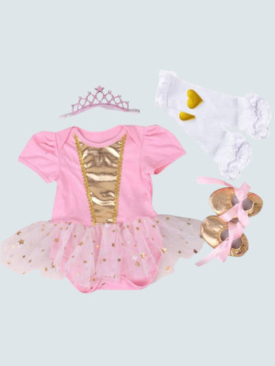 Baby Little Princess Onesie with Tiara Headband, Socks and Matching Shoes Set