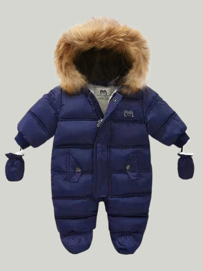 Baby  Faux Fur Lined Hooded Puff Coat Onesie - Mia Belle Girls