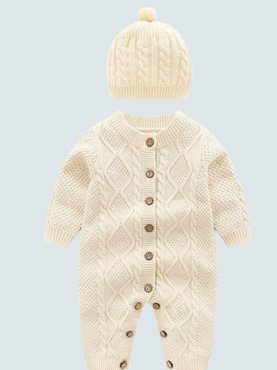 Baby Sweater Knit Onesie with Matching Hat Set - Mia Belle Girls