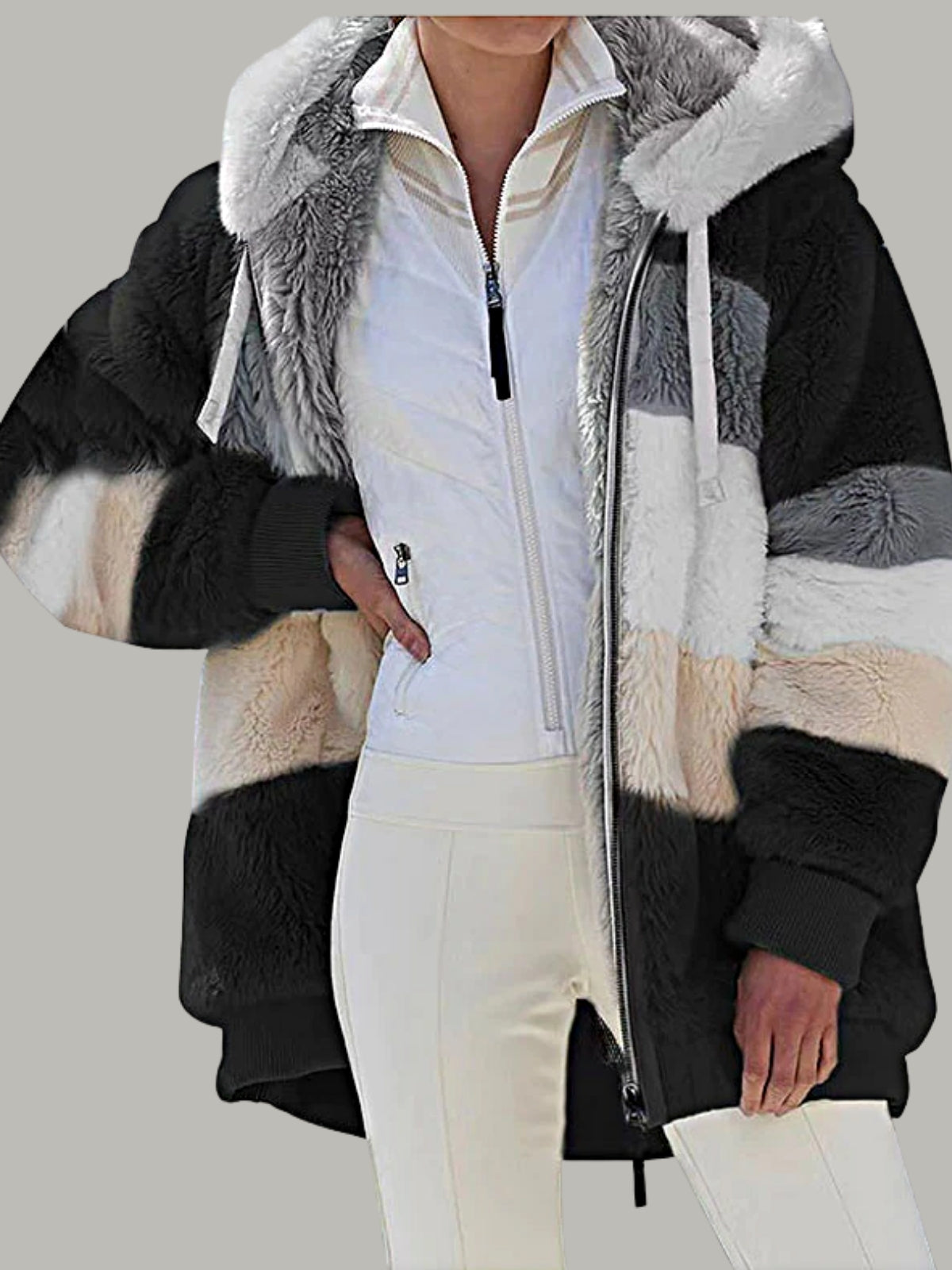 Women's Hooded Plush Faux Fur Jacket