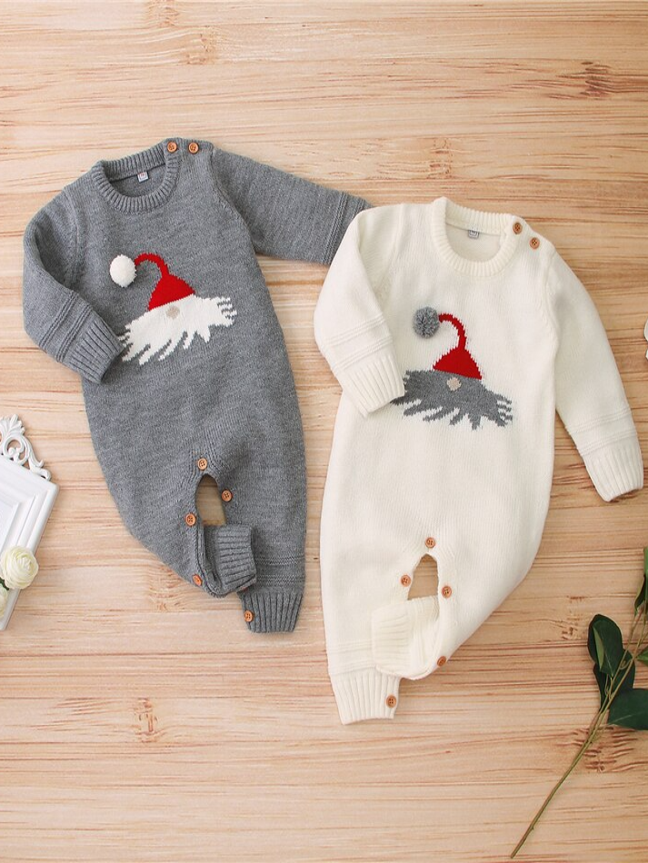 Baby Ho-Ho-Ho Long-Sleeved Knit Onesie - Mia Belle Girls