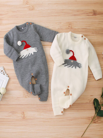 Baby Ho-Ho-Ho Long-Sleeved Knit Onesie - Mia Belle Girls