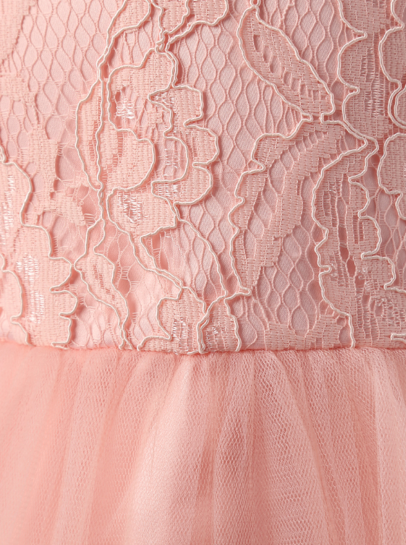 Baby Spring dress has a long-sleeved lace bodice and layered tulle skirt with a big bow the back