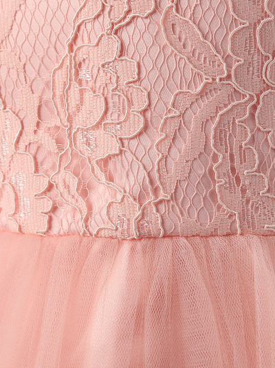 Baby Spring dress has a long-sleeved lace bodice and layered tulle skirt with a big bow the back